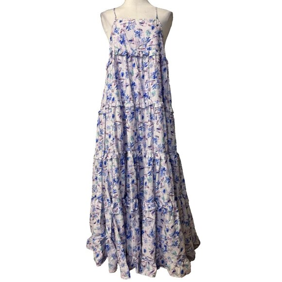 Storia Maxi Dress M Medium Tiered Floral Cotton Romanti Summer Sleeveless - Picture 1 of 13